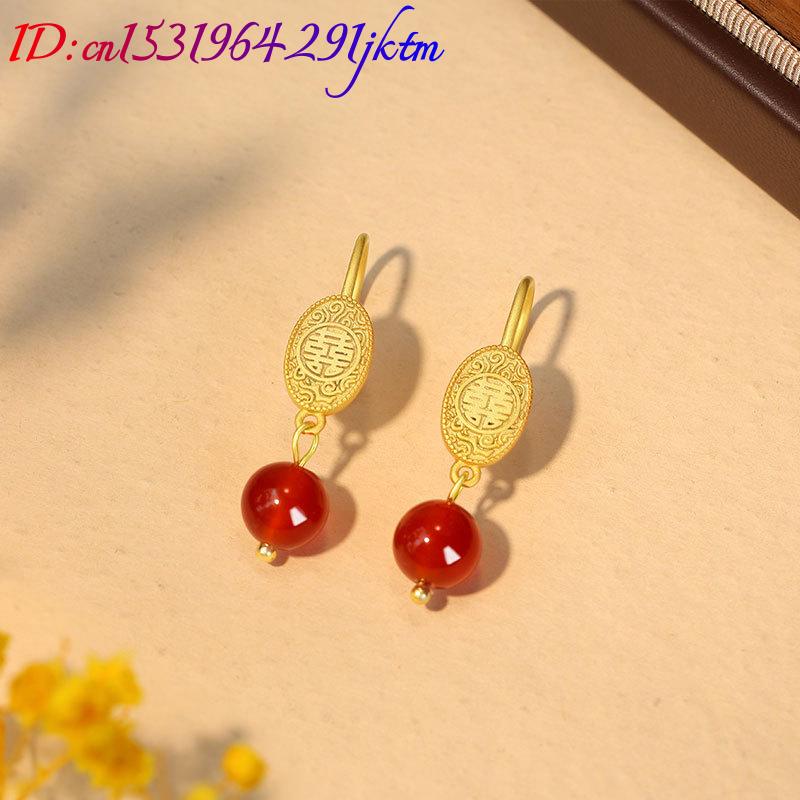 Natural Red Jade Bead Earrings - đánh giá và giá Gold Plated Jewelry