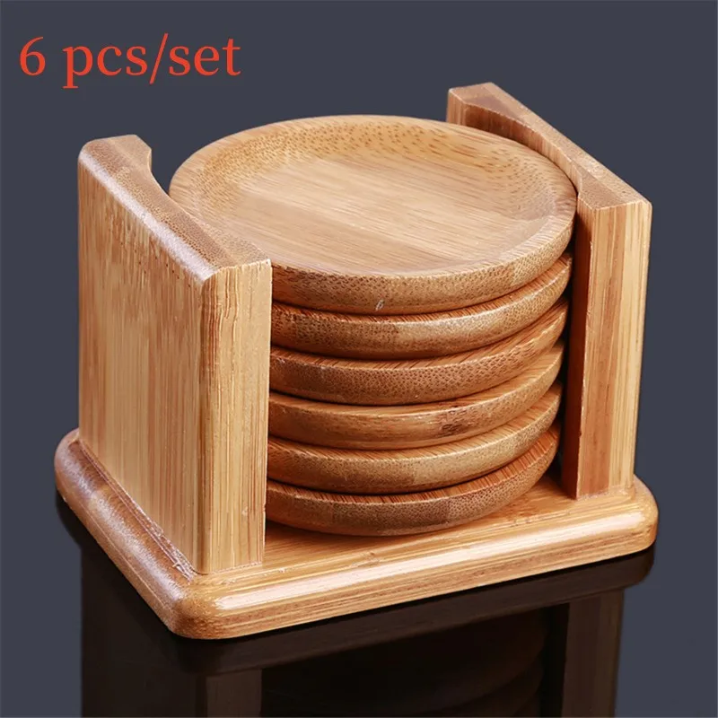 6PCS Round Shape Bamboo Coaste - đánh giá và giá Marble Coaster Set